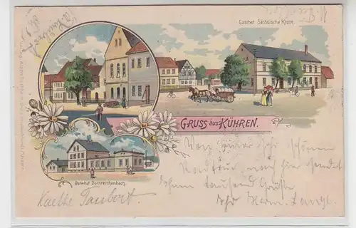 49467 Ak Lithografie Gruss aus Kühren Bahnhof usw. 1903