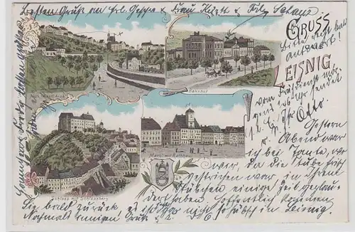 49459 Ak Lithografie Gruss aus Leisnig Bahnhof usw. 1898