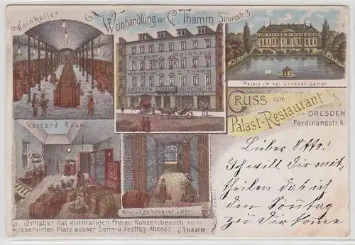 49438 Ak Gruss vom Palast Restaurant Dresden um 1900