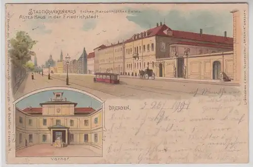 49439 Ak Lithographie Dresden Stadtkrankenhaus 1901