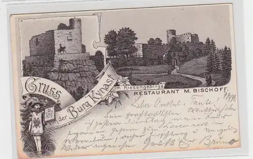 49344 Ak Gruss von der Burg Kynast im Riesengebirge 1898