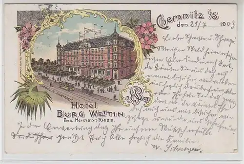 49342 Ak Lithografie Chemnitz Hotel Burg Wettin 1903