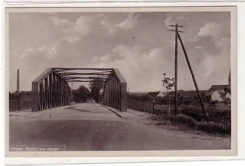 49285 Ak Güsen Partie am Kanal mit Brücke um 1930