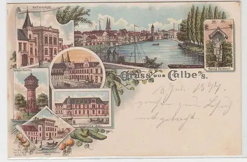 49275 Ak Lithographie Gruß aus Calbe an der Saale 1897