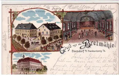 49261 Ak Lithographie Gruß aus der Bretmühle Ebersdorf b. Frankenberg 1900