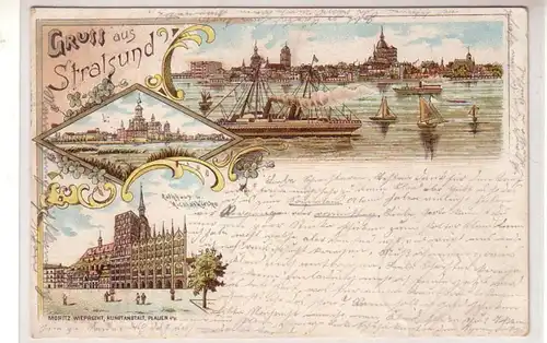 49258 Ak Lithografie Gruss aus Stralsund 1898