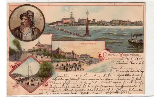 49257 Ak Lithografie Gruss aus Warnemünde 1901