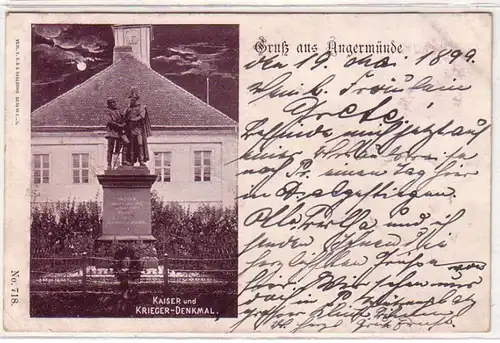 49227 Ak Gruß aus Angermünde Kaiser-Krieger-Denkmal 1899