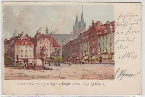 49126 Artiste-Ak Eger Marché inférieur 1899