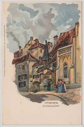 49113 Ak Lithografie München Standesamt um 1900