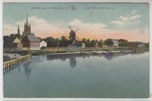 49038 Ak Gruss aus Werder Havel Blick von d. Brücke 1913