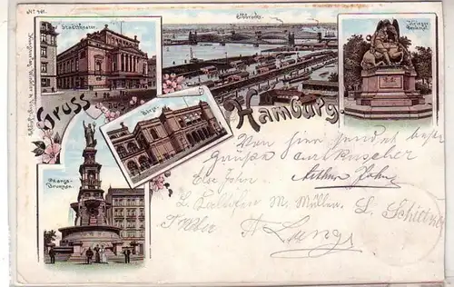 49003 Ak Lithographie Gruss de Hambourg Bourse etc 1896
