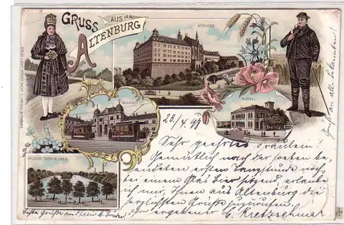 48958 Ak Lithografie Gruss aus Altenburg Bahnhof usw. 1897