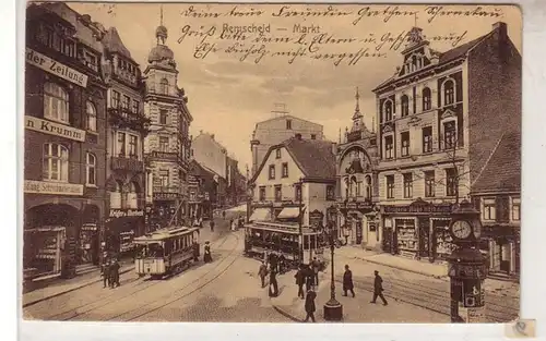 48931Ak Remscheid Markt mit Straßenbahnen 1914