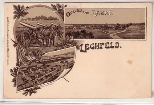 48929 Ak Lithographie Gruss du camp de Lechfeld vers 1900