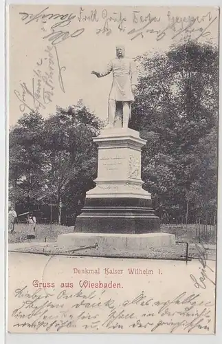 48890 Ak Gruss aus Wiesbaden Denkmal Kaiser Wilhelm 1902