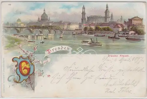 48869 Ak Lithografie Gruss aus Dresden Altstadt 1897
