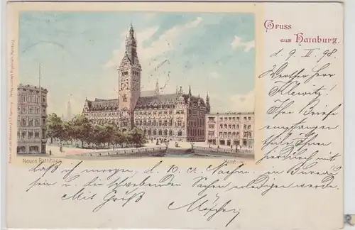 48868 Ak Lithographie Gruss de Hambourg Nouvelle mairie 1898
