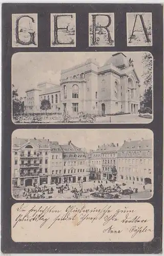48829 Mehrbild Ak Gera Markt und Theater 1906