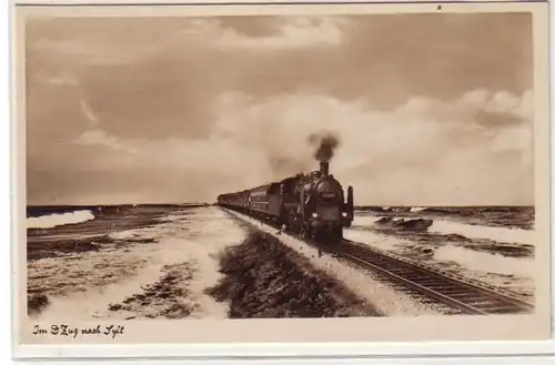 48799 Ak Dans le train D sur le barrage de Hindenburg vers Sylt vers 1930