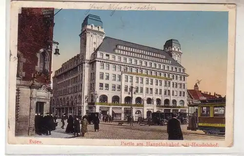 48721 Ak Essen Partie am Hauptbahnhof mit Handelshof 1911