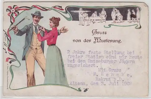 48490 Ak Lithographie Gruß von der Musterung 1902