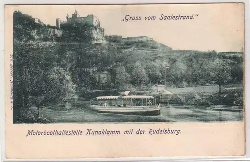 48440 Ak Gruß vom Saalestrand mit Rudelsburg um 1910
