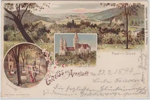 48380 Ak Lithographie Gruss d'Arnstadt 1899