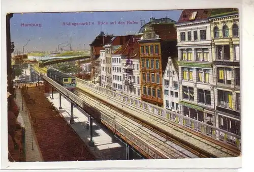 48371 Ak Hamburg Rödingsmarkt und Blick auf den Hafen 1917