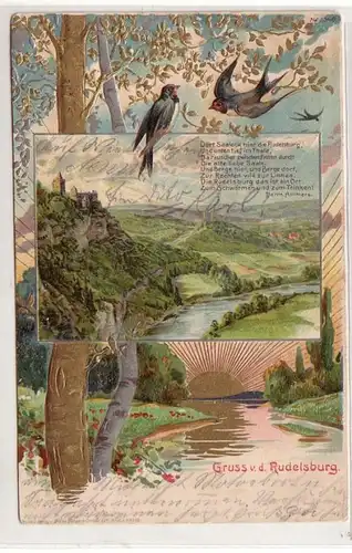 48254 Präge Ak Lithographie Gruß von der Rudelsburg 1903