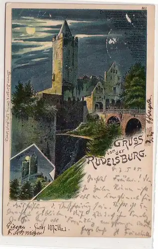 48249 Ak Lithographie Gruß von der Rudelsburg 1905