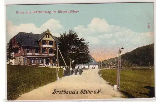 48230 Ak Salutation de Brückenberg dans le bâtiment à pain de Monts Géants 820 m. M. vers 1910