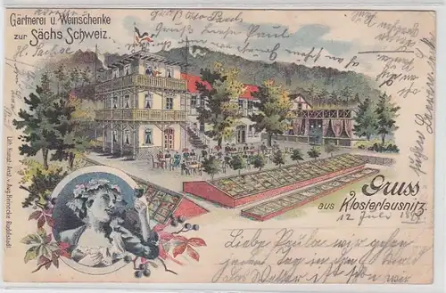 48176 Ak Lithografie Gruss aus Klosterlausnitz Gärtnerei u. Weinschenke 1899