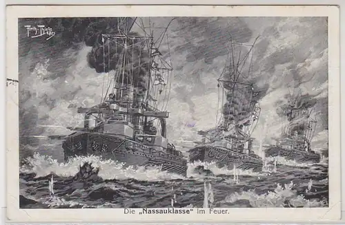 48161 Arthur Thiele Ak La classe du Nassau dans le feu 1916