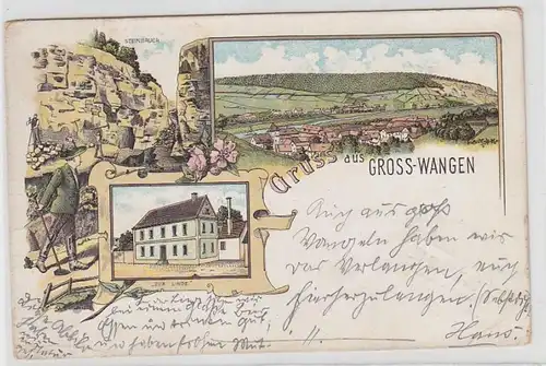 48156 Ak Lithographie Gruß aus Gross-Wangen Gasthof "Zur Linde" 1899
