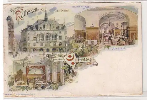 48143 Ak Lithographie Gruß aus Halle Ratskeller um 1900