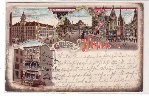 48138 Ak Lithographie Gruß aus Halle Gasthaus um 1900