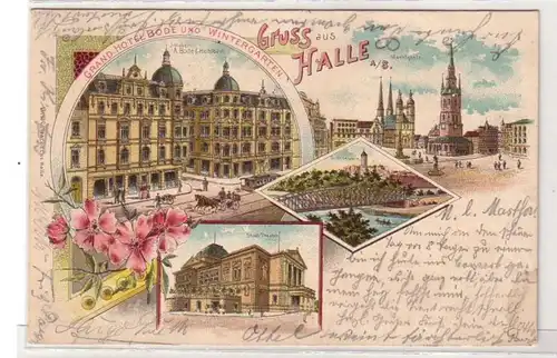 48137 Ak Lithographie Gruß aus Halle Grand Hotel 1900
