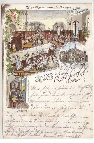 48073 Ak Lithographie Gruß aus Halle Ratskeller 1904