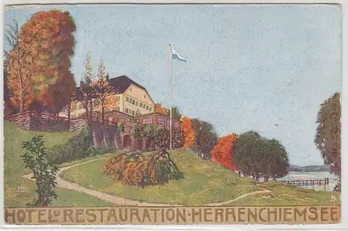 47783 Ak Hotel und Restauration Herrenchiemsee um 1920