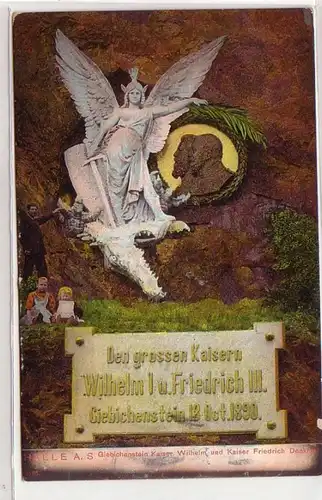 47784 Ak Halle a.S. zwei Kaiser Denkmal 1908