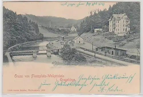 47764 Ak Gruß von Flossplatz Wolkenstein im Erzgebirge 1901