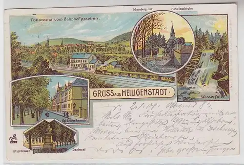 47745 Ak Lithografie Gruss aus Heiligenstadt Bahnhof usw. 1902