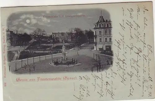 47665 Ak Gruss aus Fürstenwalde Spree Kaiserplatz mit Kriegerdenkmal 1898