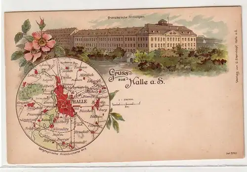 47647 Landkarten Ak Lithographie Gruß aus Halle um 1900