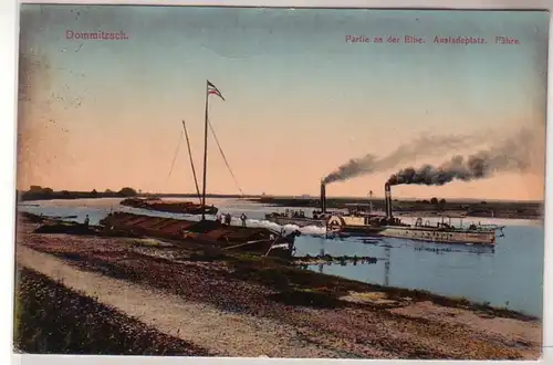 47601 Mehrbild Ak Dommitzsch Partie an der Elbe Fähre 1913