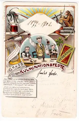 47569 Studentika Ak Lithographie Salutation de la fête de culmination 1901