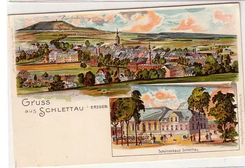 47477 Ak Lithographie Gruß aus Schlettau im Erzgebirge Schützenhaus um 1900