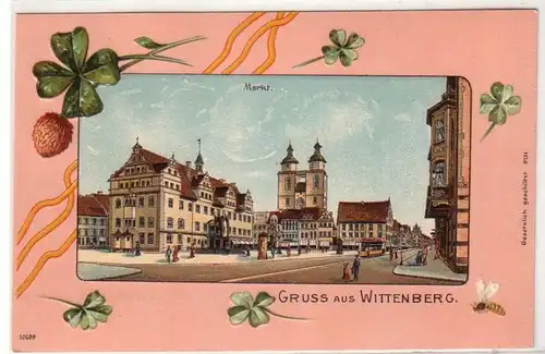47404 Präge Ak Gruß aus Wittenberg Markt um 1900