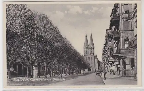 47387 Ak Wiesbaden Rheinstraße avec église de Ring vers 1930